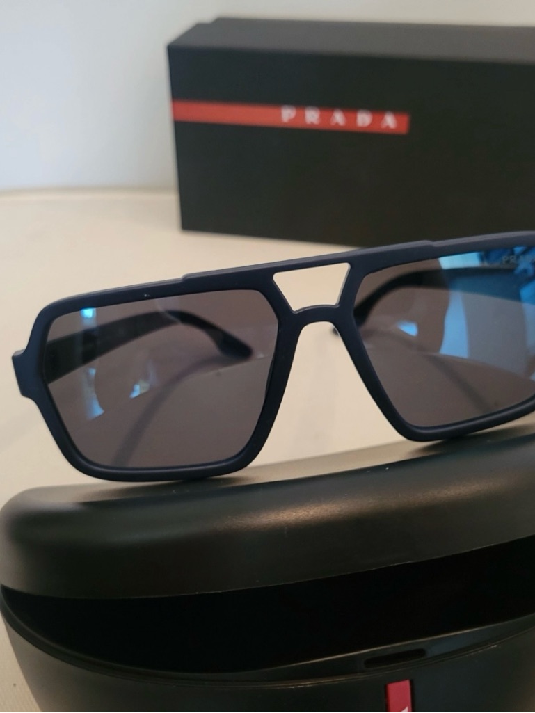 Prada Matte Navy Shield Sunglasses With Dark Lenses